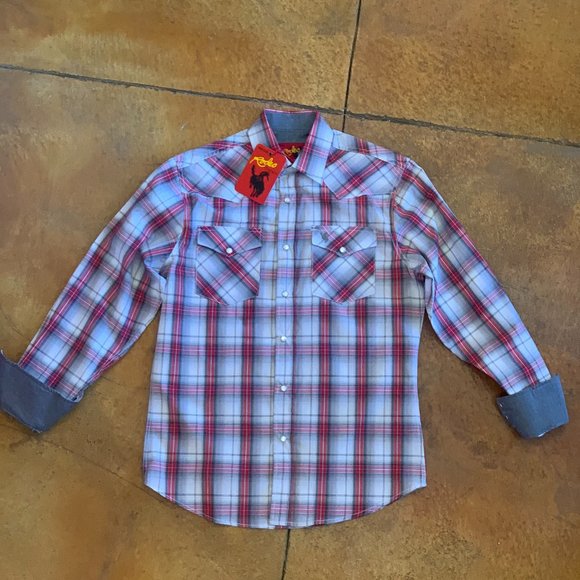Men's Red & Gray Western Shirt - Picture 1 of 4